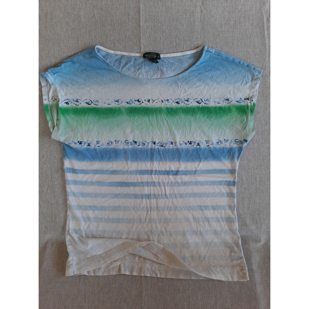 Lauren Jeans Co. Ralph Lauren Women's Medium Ombre Stripe Top Blouse‎ Cap Sleeve